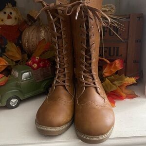 Stylish Tan Kids Lace-Up Boots